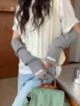 Longues mitaines en tricot gris gants sans doigts manches automne hiver pour femmes - Taille unique / Gris