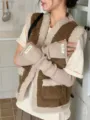 Gants longs tricotés sans doigts pour femmes automne hiver chauffe-bras accessoire mode - Taille unique / Kaki