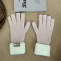 Thickened knit warm gloves for women autumn and winter cute fleece cuff thermal gloves - One Size / Pink