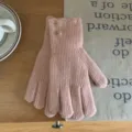 Gants en tricot rose pour femmes couleur unie volants gants d'hiver chauds gants en laine - 23cm x 8cm / Rose