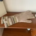 Damen Winter lange Strickhandschuhe, klassische gestreifte Bündchen warme Strickfäustlinge. - Einheitsgröße / 04#-Naturweiß