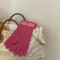 Pink knitted five-finger gloves for women winter warmth accessory detail view product display - 15# Rose Red