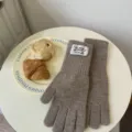 Knit gloves detail view, warm brown winter accessory, soft texture knitted glove prop scene - Dark Gray