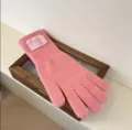Cute pink knitted long gloves for women, warm winter five finger gloves with soft touch. - Peach