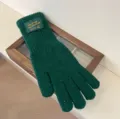 Dark green knitted five-finger long gloves for winter, cozy cute student warm knitwear style. - Dark Green