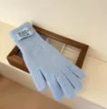 Winter warm knitted long gloves for women, cute solid color five-finger cozy winter gloves - Light Blue