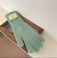 Cute green knitted long gloves for women, warm winter thermal hand wear accessory. - Emerald Green