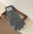 Grey long knit five-finger gloves for women, winter warm wool gloves, cute student style. - Medium Gray