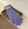 Cute winter knitted long gloves for women, warm five-finger purple gloves for cold weather. - Violet