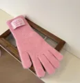 Cozy pink knitted long gloves for women, soft five-finger warm winter gloves with cute label. - Lotus Pink