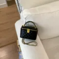 Black quilted chain handbag, luxury top handle mini vanity bag for women, chic crossbody bag. - Black With Gold Hardware