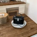 Black quilted chain vanity bag, stylish PU leather shoulder crossbody bag for women. - Black With Silver Hardware
