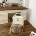 White quilted vanity handbag with gold chain strap and top handle for women fashion stylish. - White With Gold Hardware