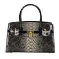 Luxury snakeskin pattern women handbag with dual handles and golden padlock main view - Gold