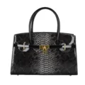 Black silver snakeskin pattern women handbag luxury top handle bag with gold lock hardware. - Gray