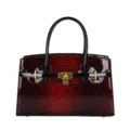 Elegant red snake pattern leather handbag for women, luxury top handle shoulder bag. - Red