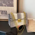 Chic crocodile pattern chain shoulder bag for women, stylish crossbody handbag, white grey. - Gray