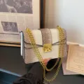 Chic crocodile pattern chain handbag, luxury lock closure cross-body bag for modern women stylish. - Khaki