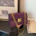 Fashionable crocodile pattern chain shoulder bag for women, luxury style cross-body handbag. - Purple