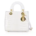 White crocodile pattern women handbag with top handle and gold hardware for daily elegant style. - White