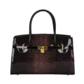 Elegante Lackleder Handtasche mit goldenem Schloss und Tragegriffen in dunklem Braun. - Braun