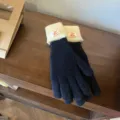 Women color block knit gloves winter warm touch screen five finger gloves detail view close up - One Size / Black Beige