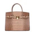 Luxus Kroko-Muster Leder Handtasche für Damen, stilvolle braune Schulter Shopper Tasche. - Khaki