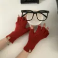 Guantes de punto sin dedos de color sólido para invierno, ideales para escribir y uso diario. - 21 cm x 8 cm / Rojo
