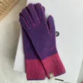 Fashionable knitted winter warm gloves for women, stylish purple pink colorblock design. - One Size (27cmX8cm) / Rose Purple Color Block Striped