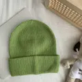 Bonnet en tricot vert pour femme hiver mode couleur unie decontracte chapeau chaud. - Taille unique (54-60 cm) / Vert