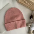 Femme bonnet en tricot rose automne hiver couleur unie chaud décontracté chapeau - Taille unique (54-60 cm) / Pêche