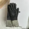 Women winter warm knitted striped gloves fashion casual black and white cozy handwear - One Size (27cmX8cm) / Black Beige Color Block Striped 1