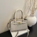 Borsa a mano chic design contrasto, elegante borsa a tracolla da donna con trama tweed. - Bianco