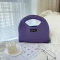 Bolso de mano de punto morado con asa, bolso tote estético casual para desplazamientos diarios. - S / Púrpura