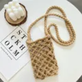 Gewebte Umhängetasche für Handy Sommer lässig Baumwollseil Mini Schultertasche Netz. - Khaki