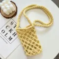 Handgefertigte geflochtene Baumwollseil Handytasche, gelbe Umhängetasche für Damen im Sommer. - Gelb
