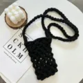 Schwarze Makramee Handytasche gehäkelte Umhängetasche Baumwolle stylisches Sommer Accessoire - Schwarz