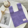 Purple knit mesh tote bag casual hollow out handbag aesthetic shoulder daily shopping bag - Purple / One Size (20cmX35cm)