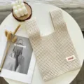 Beige hollow knit tote bag for women, stylish mesh casual handbag for summer daily use. - Beige / One Size (20cmX35cm)