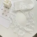 White lace detachable fake collar with delicate pearl decorations for women summer dress styling. - White / 43cmX10cm