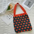 Sac cabas en tricot cœur, sac bandoulière élégant bicolore, sac fourre-tout décontracté. - Style Cœur Vert Orange / 30cmx59cm
