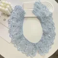 Elegant light blue lace false collar with pearl decoration, stylish doll collar shawl. - Sky Blue / 43cmX10cm