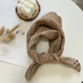 Detail view of cotton linen floral square scarf with elegant pearl edge trim for summer styling. - 60cmx60cm / 02-Beige Floral