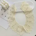 Chic white lace detachable fake collar with delicate pearls, perfect for summer dress styling. - Beige / 43cmX10cm