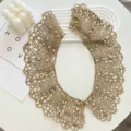 Elegant lace fake collar with white pearls, stylish detachable collar accessory for women. - Khaki / 43cmX10cm