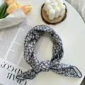 Retro floral cotton linen square scarf hair band detail shot elegant blue accessory 58x58cm - 01#-Daisy Blue / 58cm x 58cm