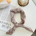 Detailed view of the vintage floral cotton linen small square scarf hair band accessory. - 09#-Cherry Red / 58cm x 58cm
