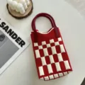 Mini sac a bandouliere tricoté avec motif a carreaux rouge et blanc pour tous les jours. - 03#-Rouge Damier / Taille unique