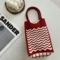 Petit sac à bandoulière mini tricoté style coréen mignon motif vague sac de téléphone portable - 05#-Rouge Ondulé / Taille unique
