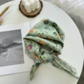 Foulard carre en coton a fleurs pour femme, elegante echarpe verte et bandeau 56x56cm. - Vert Clair Ipomée